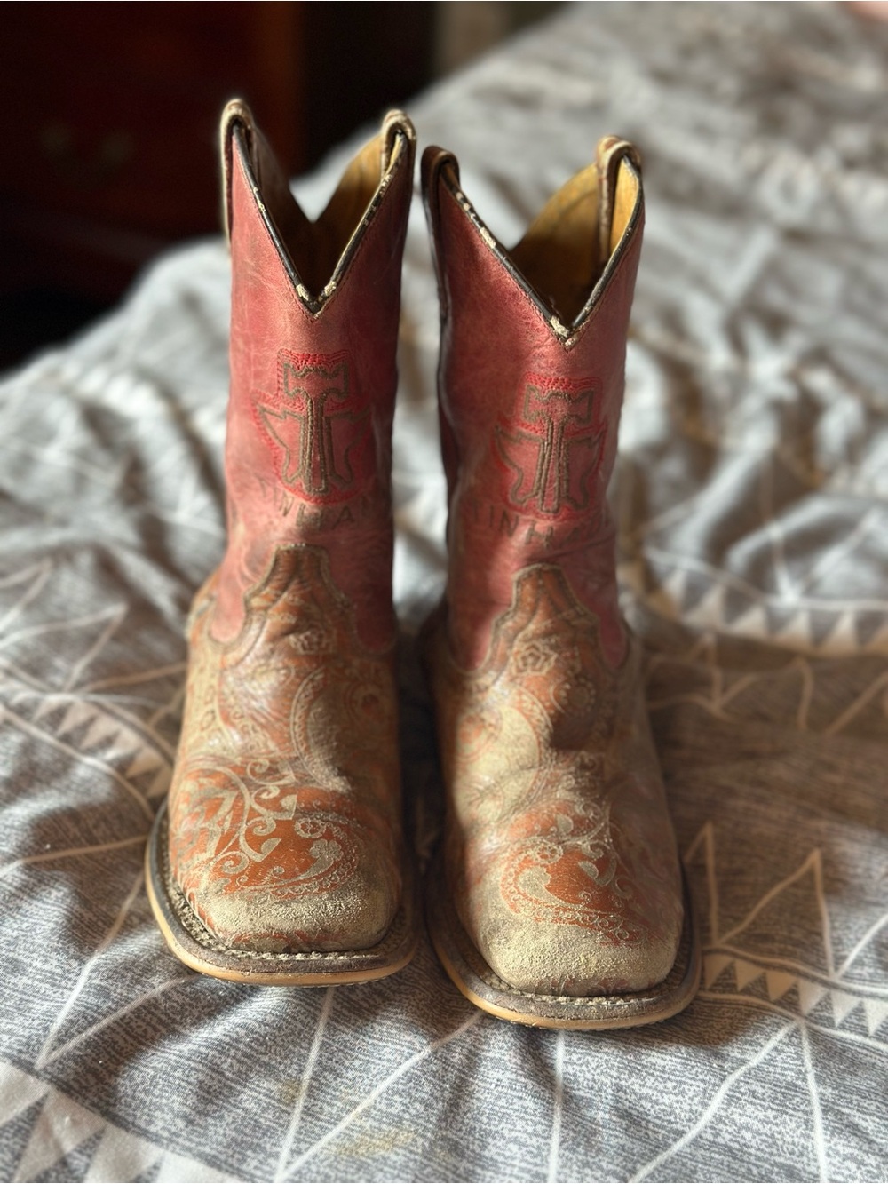 Tin Haul Kids Western Boots in Red and Tan